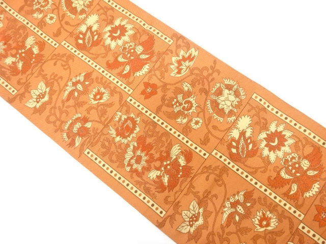 唐花模様織り出し　名古屋帯